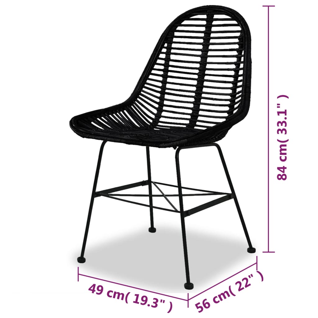 vidaXL Valgomojo kėdės, 2vnt., juodos, natūralus ratanas