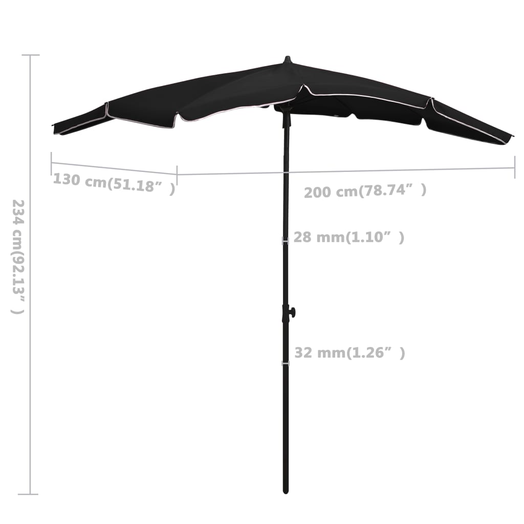 vidaXL Sodo skėtis nuo saulės su stulpu, juodos spalvos, 200x130cm