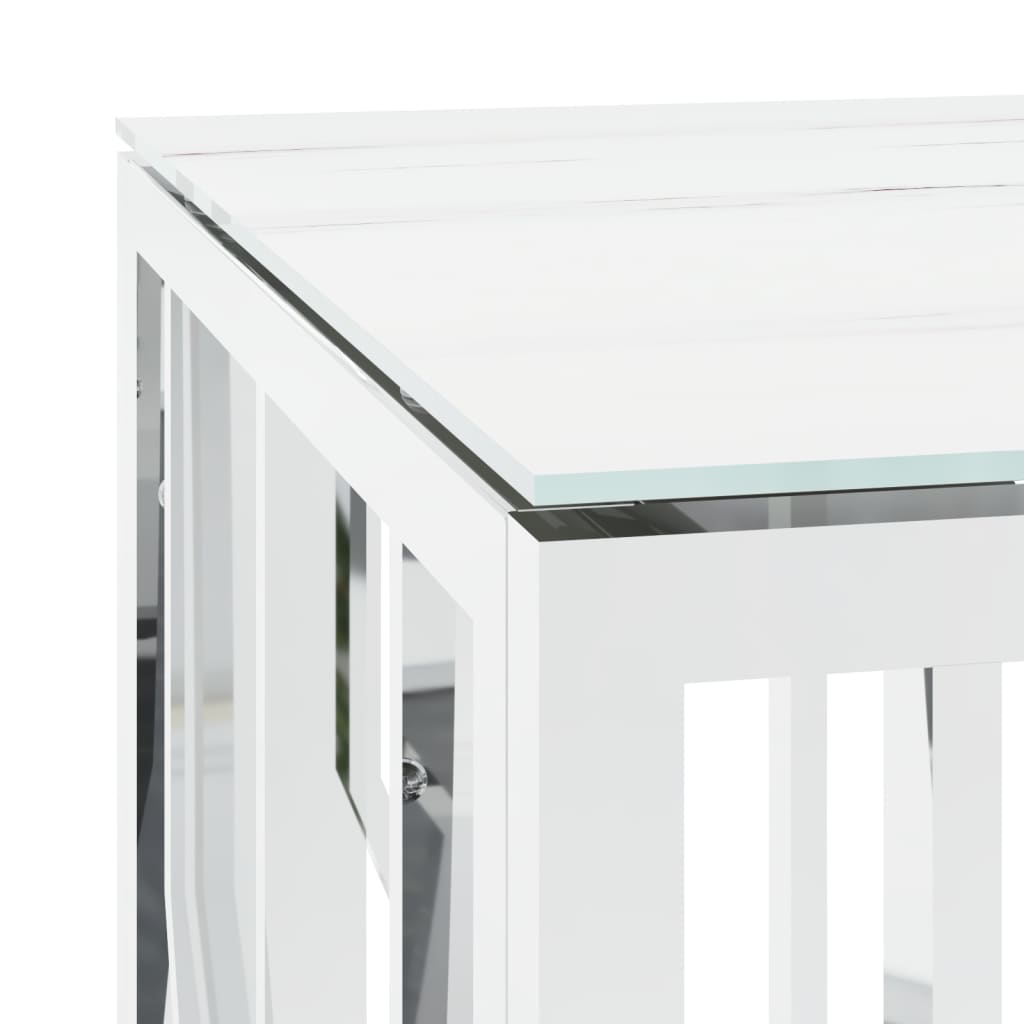 vidaXL Kavos staliukas, sidabrinis, 110x45x45cm, plienas ir stiklas