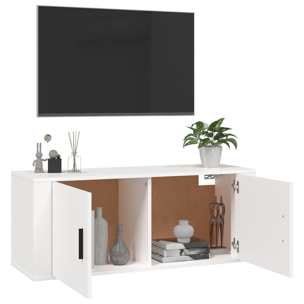 vidaXL Sieninė televizoriaus spintelė, balta, 100x34,5x40cm