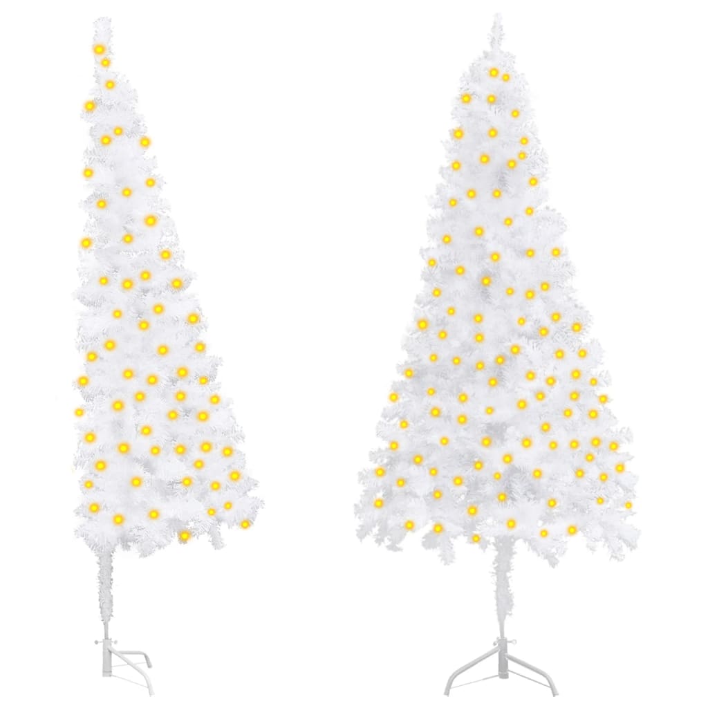 vidaXL Dirbtinė kampinė apšviesta Kalėdų eglutė, balta, 150cm, PVC