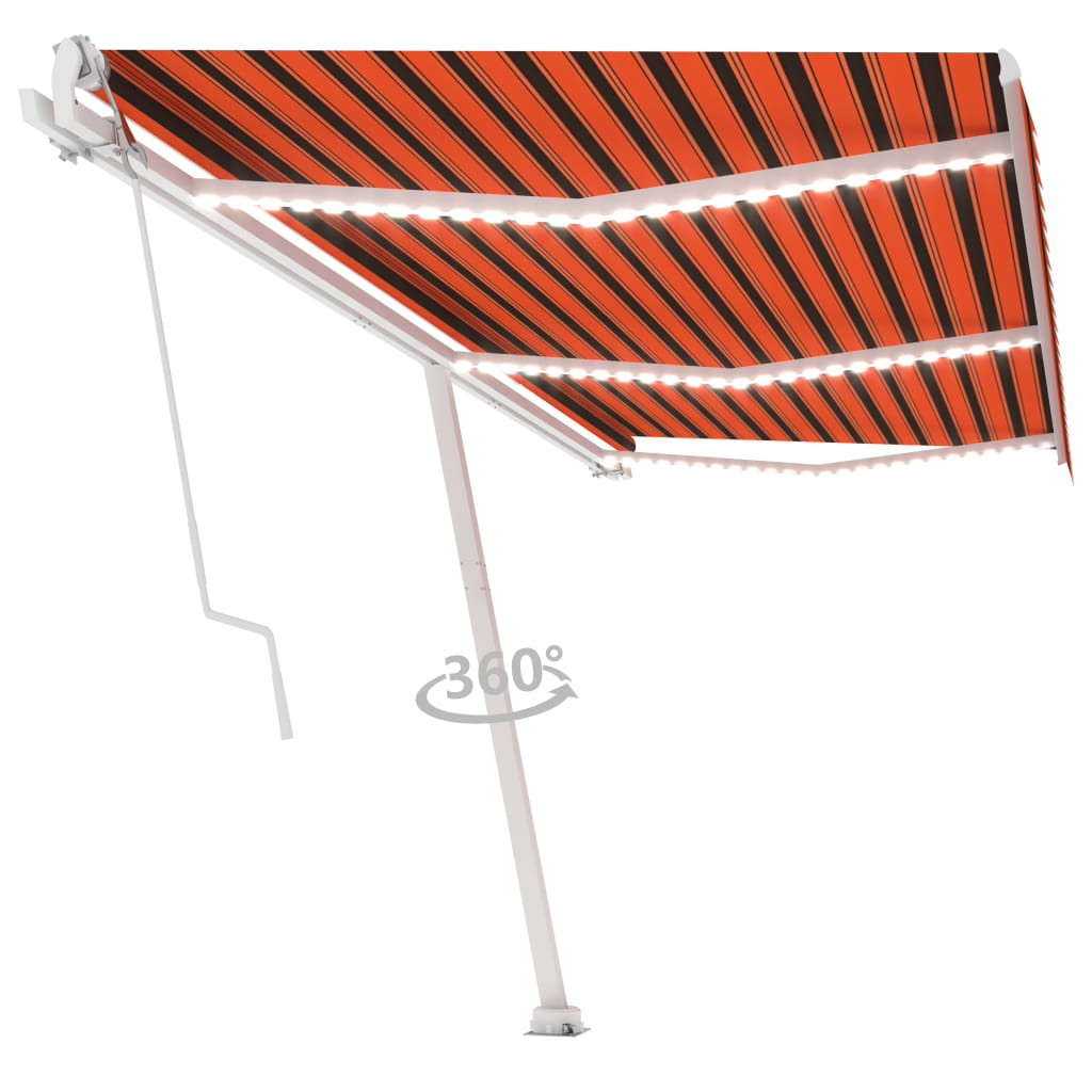 vidaXL Markizė su LED/vėjo jutikliu, oranžinė/ruda, 600x300cm
