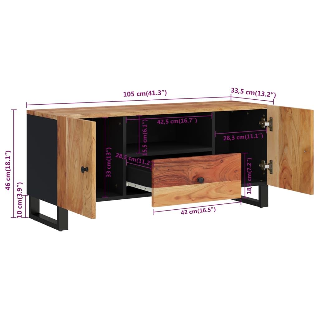 vidaXL Televizoriaus spintelė, 105x33,5x46cm, akacija/apdirbta mediena