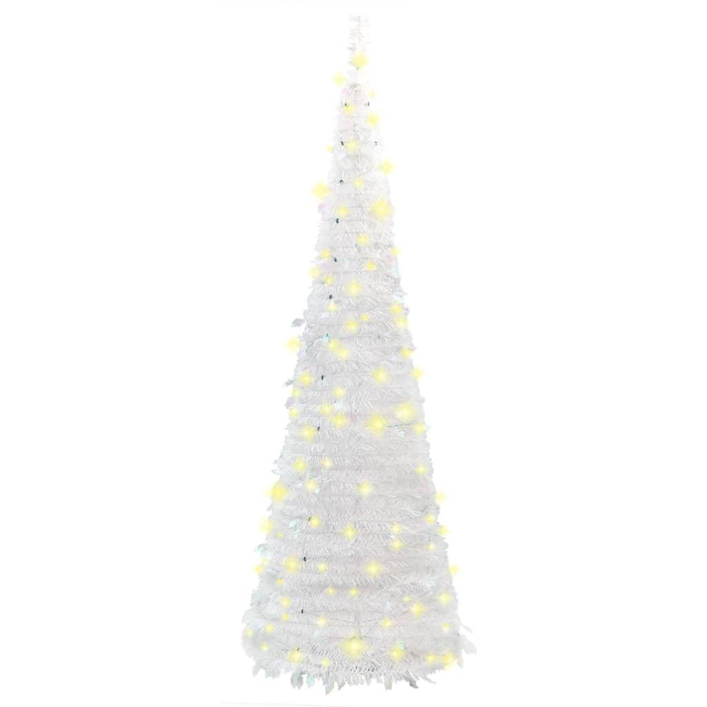vidaXL Išskleidžiama dirbtinė Kalėdų eglutė, balta, 120cm, 50 LED