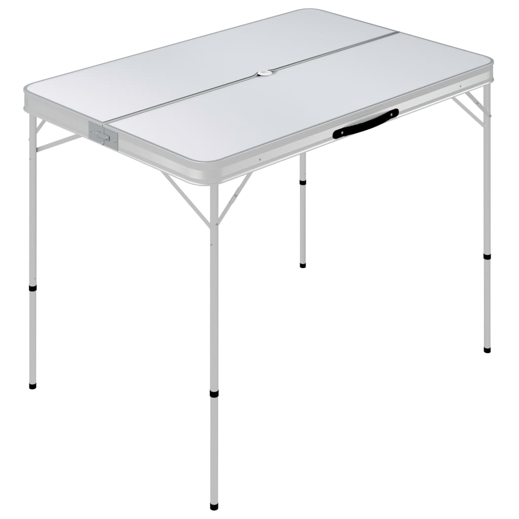 vidaXL Sulankstomas stalas su 2 suoliukais, baltos spalvos, aliuminis