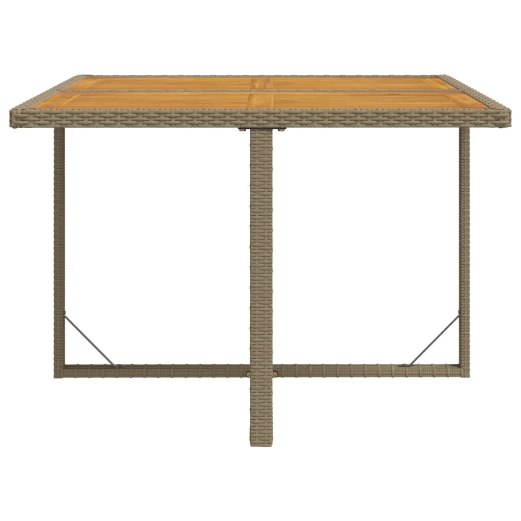 vidaXL Sodo stalas, smėlio, 109x107x74cm, poliratanas ir akacija