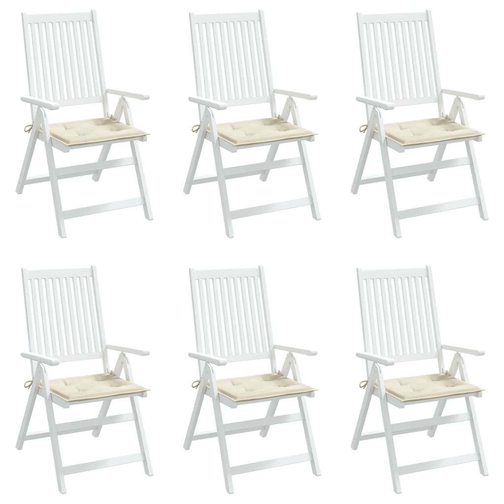vidaXL Sodo kėdės pagalvėlės, 6vnt., kreminės, 40x40x3cm, audinys
