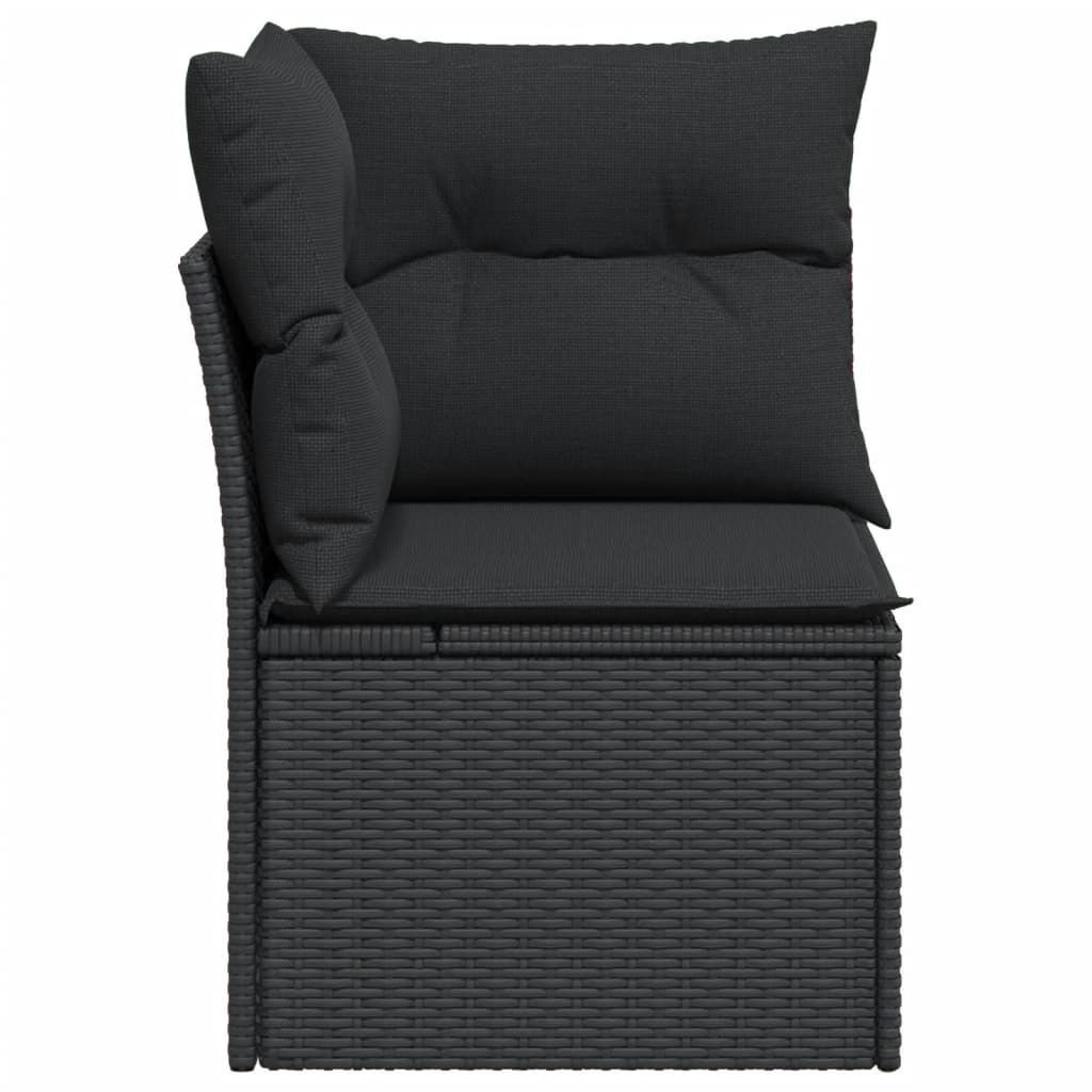 vidaXL Kampinė sodo sofos dalis su pagalvėlėmis, juoda, poliratanas