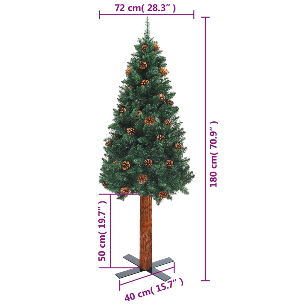 vidaXL Kalėdų eglutė su kankorėžiais, žalia, 180cm, PVC ir mediena