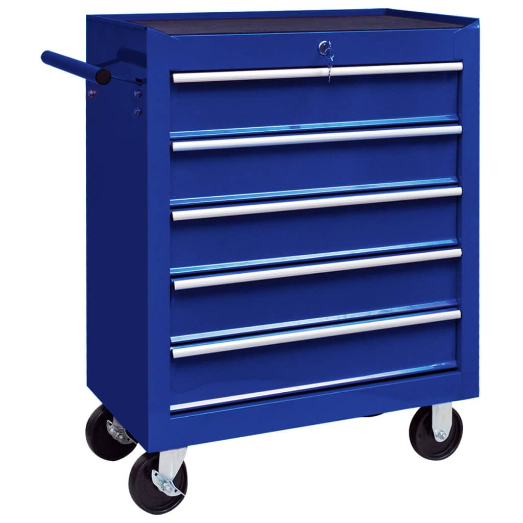 vidaXL Dirbtuvės įrankių vežimėlis, mėlynos spalvos, 5 stalčiai