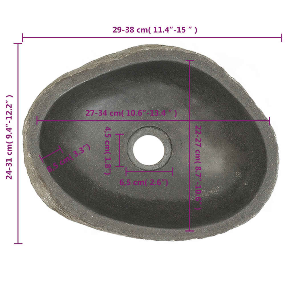 vidaXL Praustuvas, upės akmuo, ovalo forma, 29–38cm