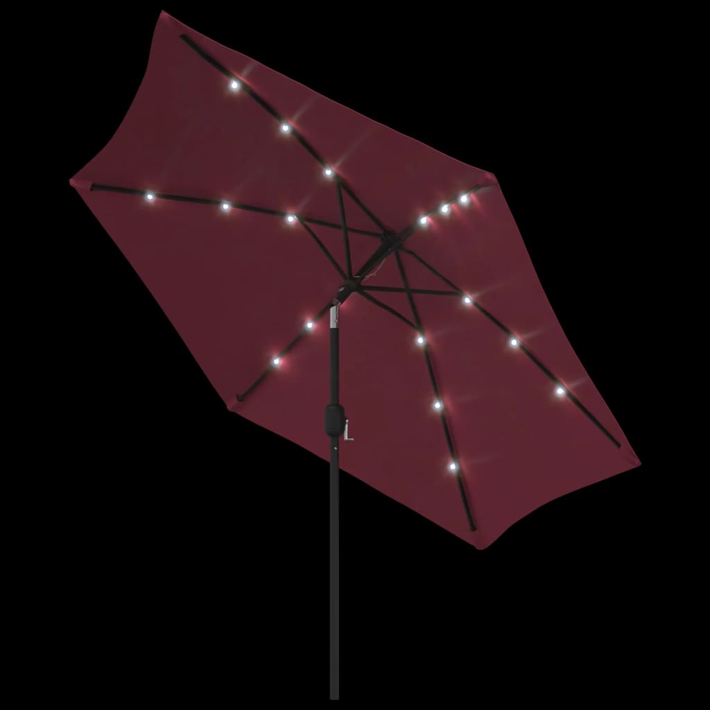 vidaXL Lauko skėtis su LED ir plieniniu stulpu, raudonas, 300cm