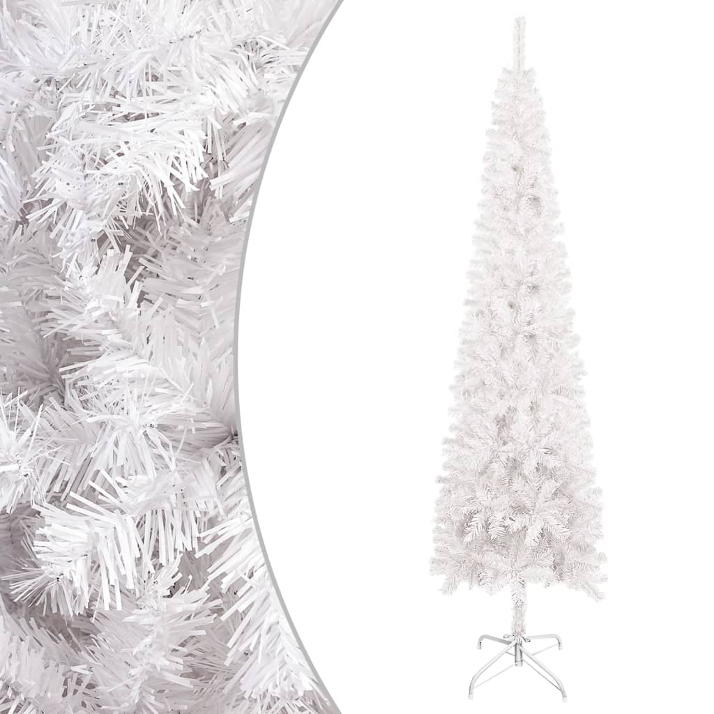 vidaXL Plona apšviesta Kalėdų eglutė, baltos spalvos, 180cm