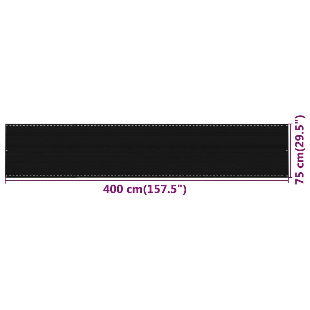 vidaXL Balkono pertvara, juodos spalvos, 75x400cm, HDPE