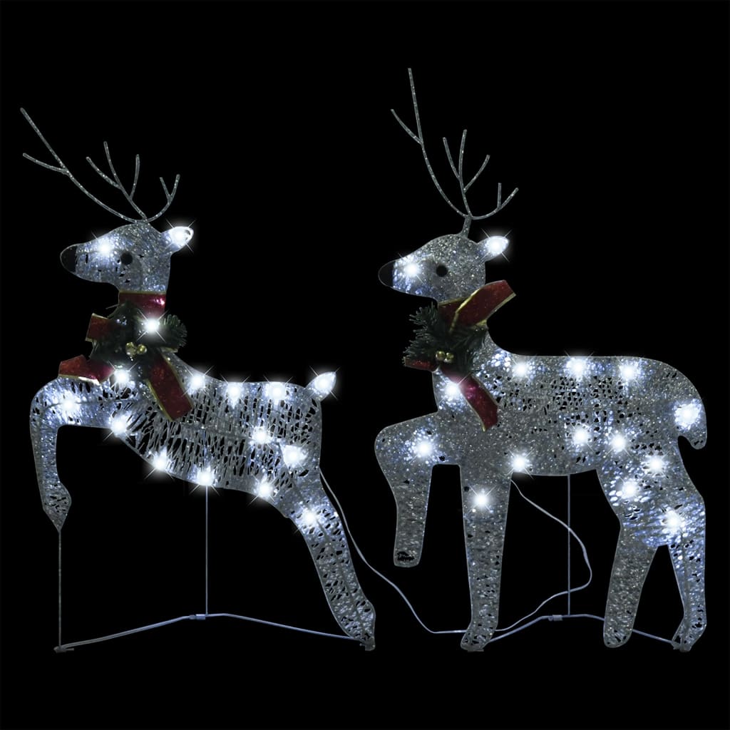 vidaXL Kalėdų dekoracija elniai ir rogės, sidabrinės spalvos, 100 LED