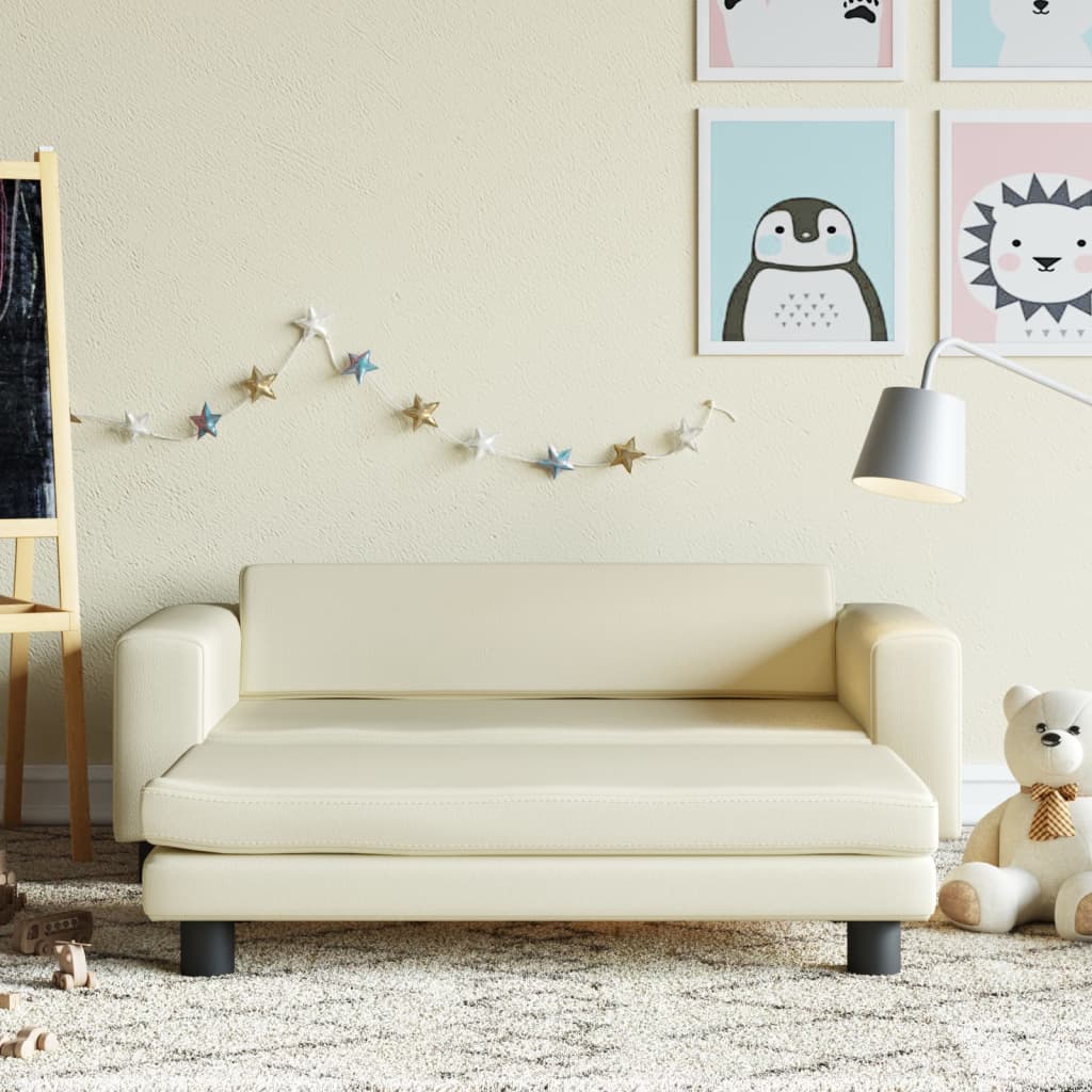 vidaXL Vaikiška sofa su pakoja, kreminė, 100x50x30cm, dirbtinė oda