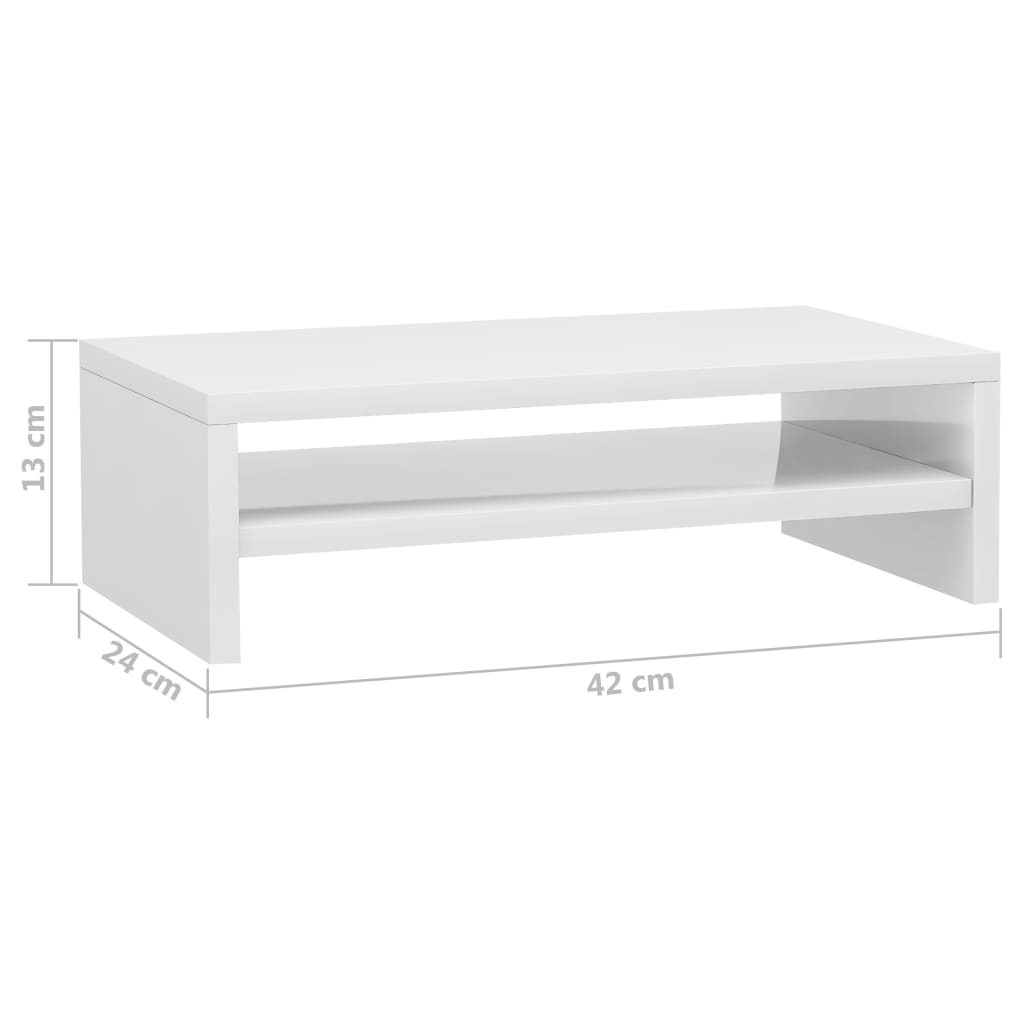 vidaXL Monitoriaus stovas, baltos spalvos, 42x24x13cm, MDP, blizgus