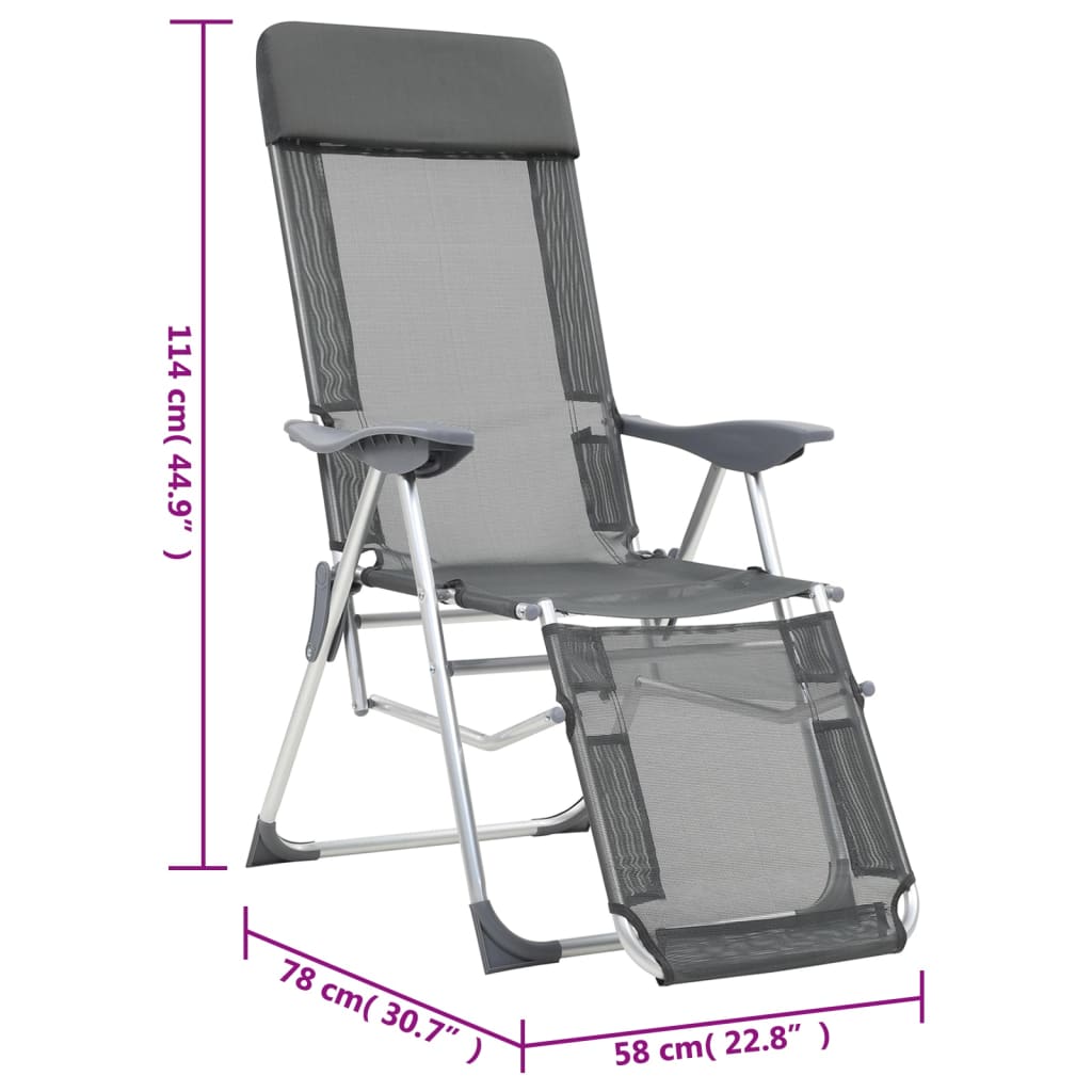 vidaXL Stovyklavimo kėdės su pakojomis, 2vnt., pilkos, tekstilenas