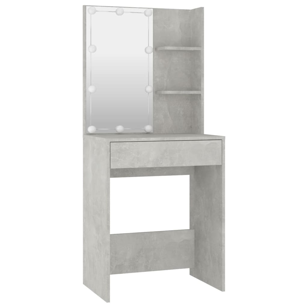 vidaXL Kosmetinio staliuko komplektas su LED, betono pilkas, mediena