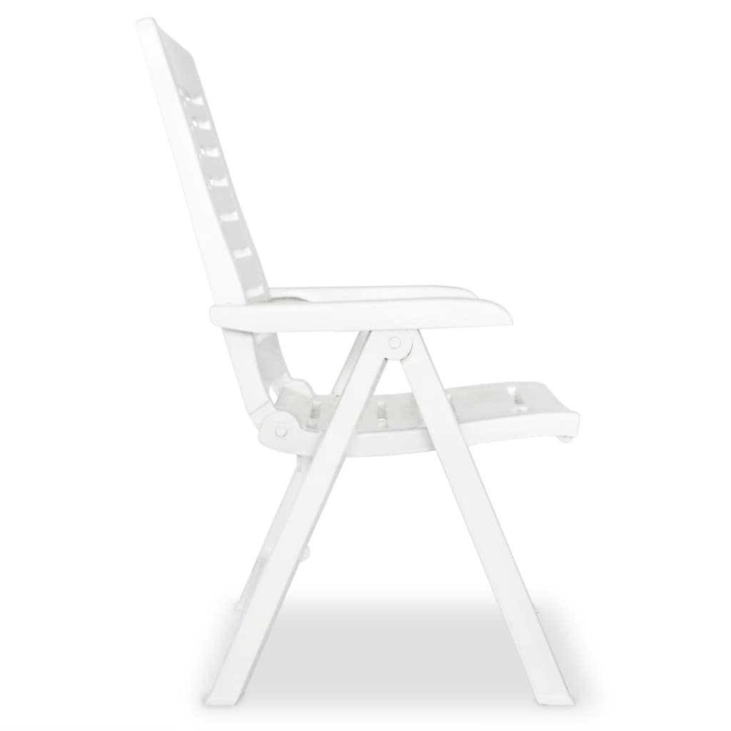 vidaXL Atlošiamos sodo kėdės, 2 vnt., plastikas, balta spalva