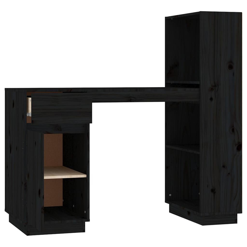 vidaXL Rašomasis stalas, juodas, 110x53x117cm, pušies medienos masyvas