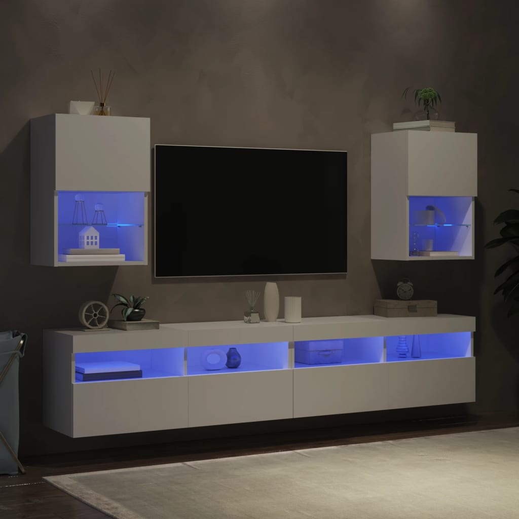 vidaXL TV spintelės su LED lemputėmis, 2vnt., baltos, 40,5x30x60cm