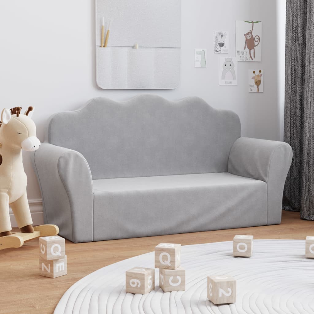 vidaXL Vaikiška dvivietė sofa, šviesiai pilka, minkštas pliušas