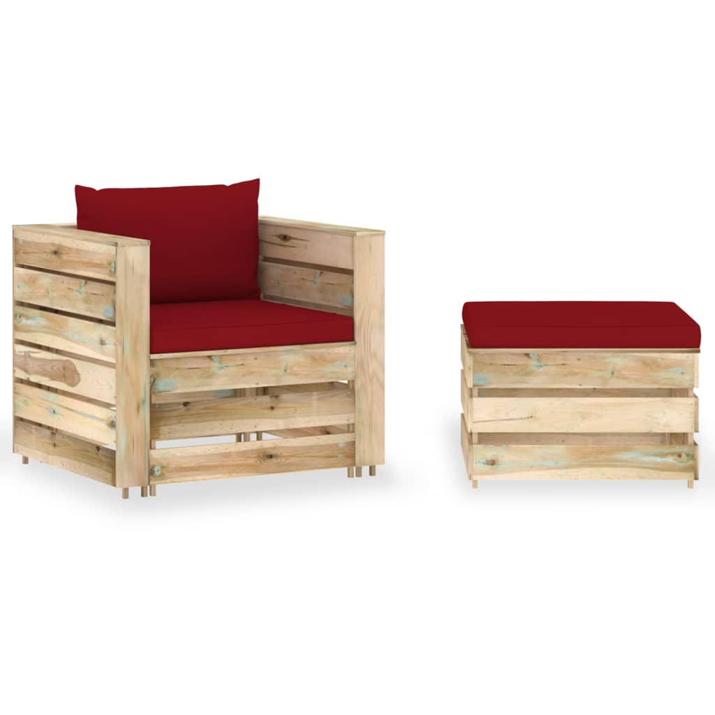 vidaXL Sodo komplektas su pagalvėlėmis, 2 dalių, impregnuota mediena