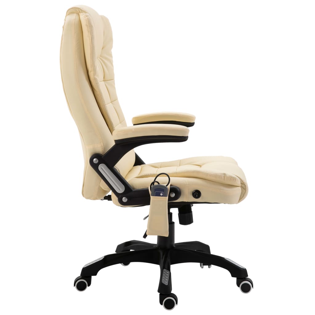 vidaXL Masažinė biuro kėdė, kreminės spalvos, dirbtinė oda
