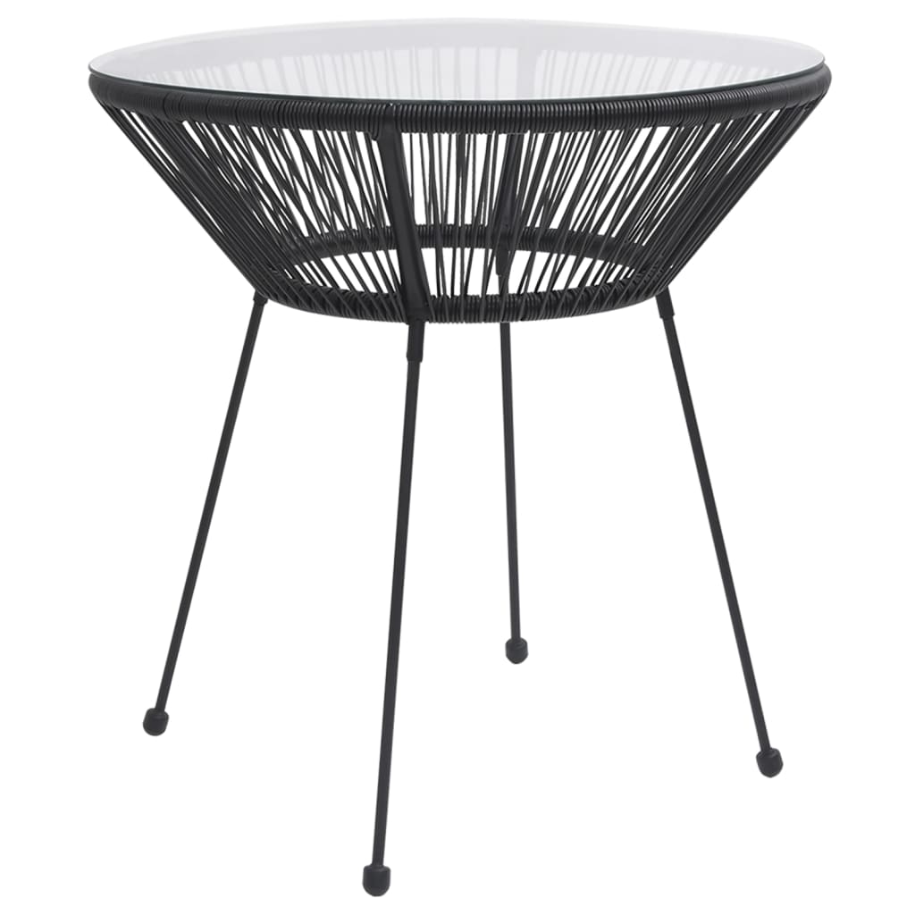vidaXL Sodo valgomojo stalas, juodas, 70x74cm, ratanas ir stiklas