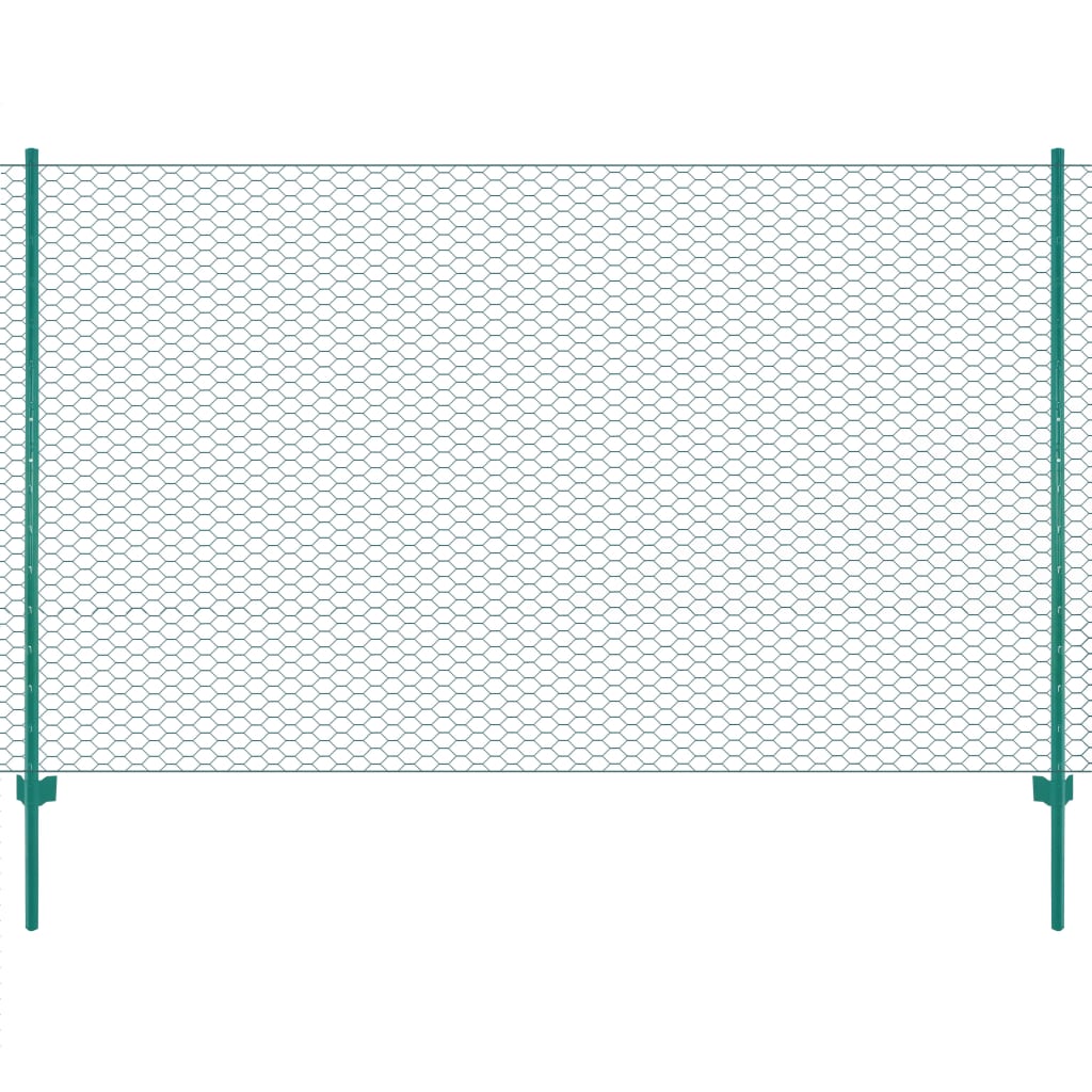 vidaXL Tinklinė tvora iš vielos su stulpais, žalios sp., 25x2 m