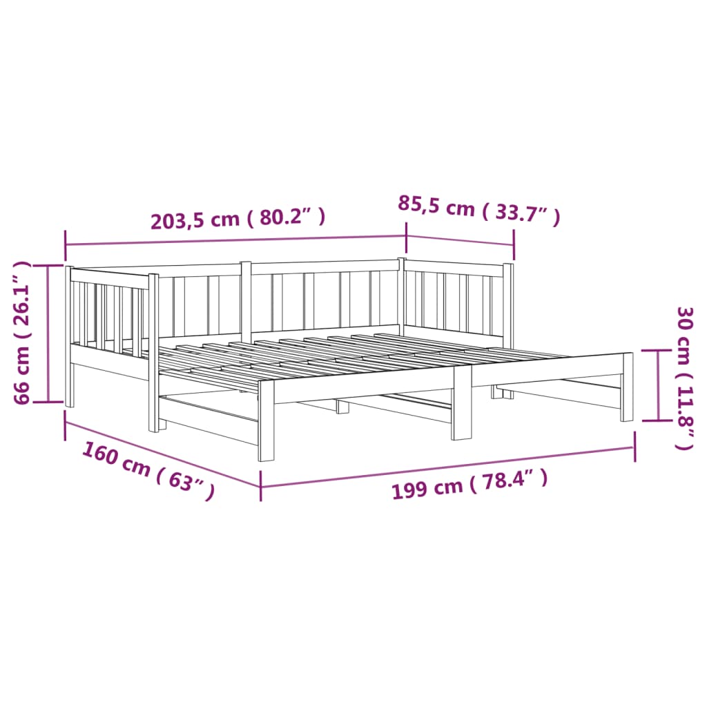 vidaXL Ištraukiama lova, balta, 2x(90x190)cm, pušies medienos masyvas