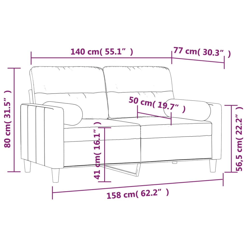 vidaXL Dvivietė sofa su pagalvėmis, šviesiai pilka, 140cm, audinys