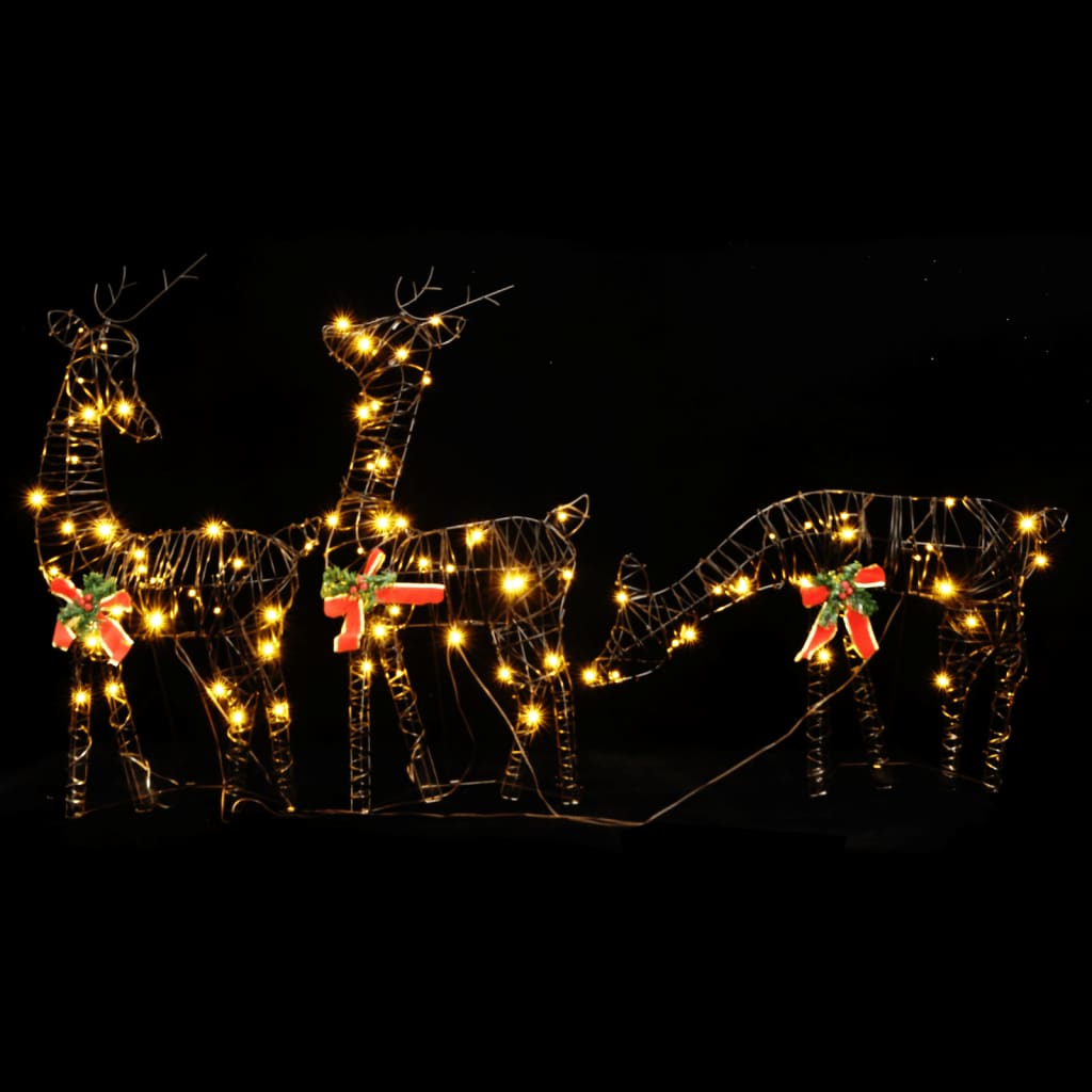 vidaXL Kalėdų dekoracija elnių šeima, 90 šiltų baltų LED, ratanas