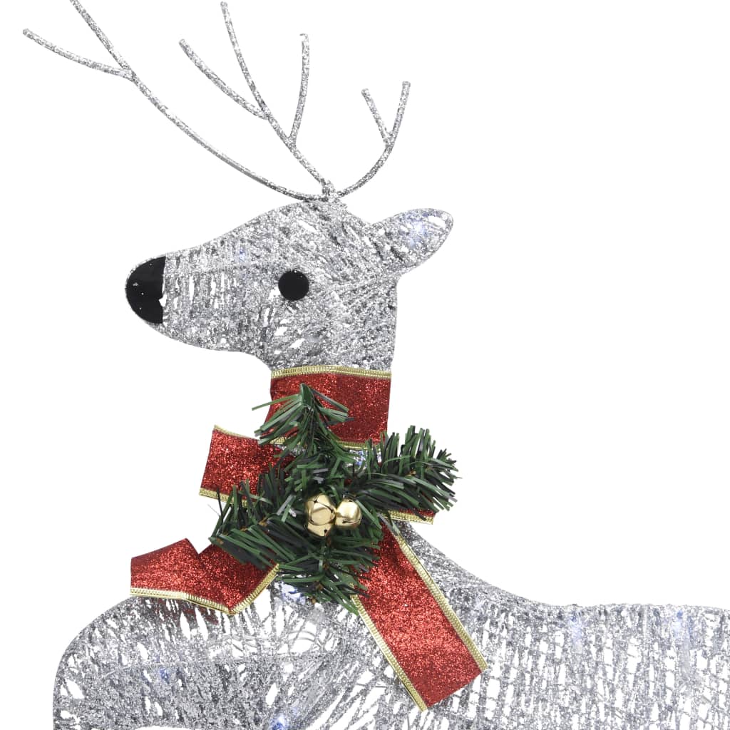 vidaXL Kalėdų dekoracija elniai ir rogės, sidabrinės spalvos, 60 LED