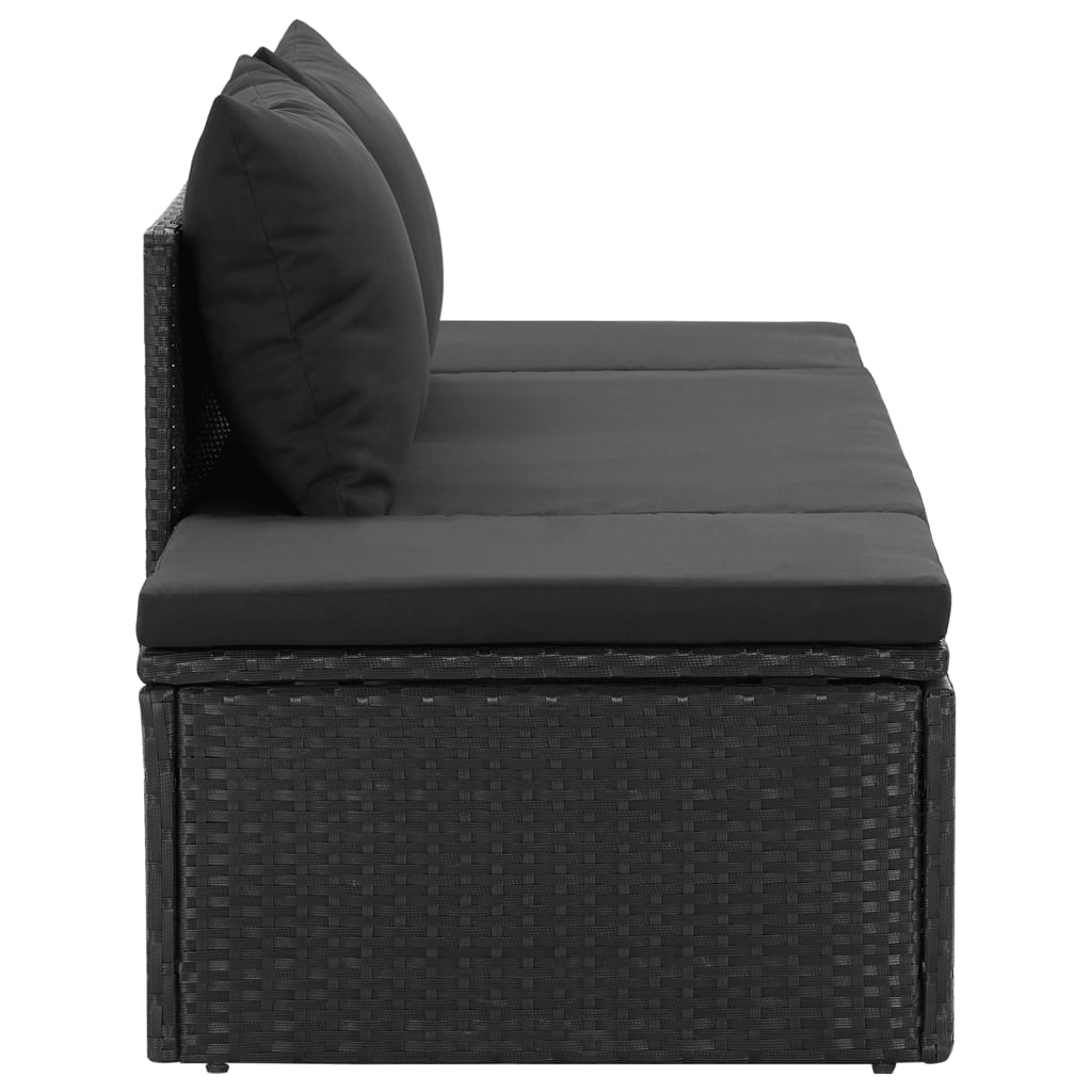 vidaXL Saulės gultas su pagalvėlėmis, juodos spalvos, poliratanas