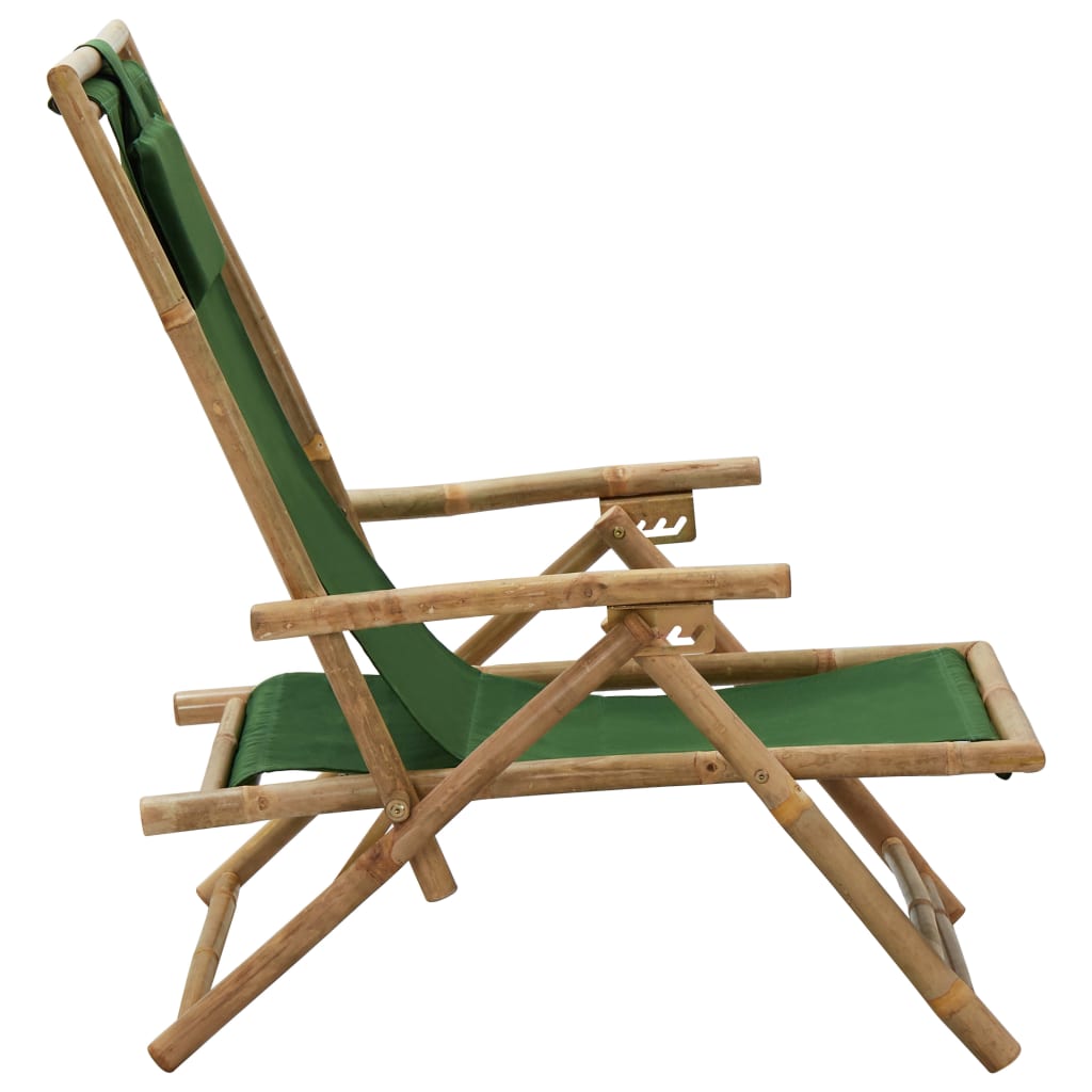 vidaXL Atlošiama poilsio kėdė, žalios spalvos, bambukas ir audinys