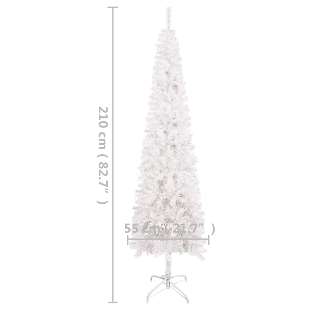 vidaXL Plona apšviesta Kalėdų eglutė, baltos spalvos, 210cm