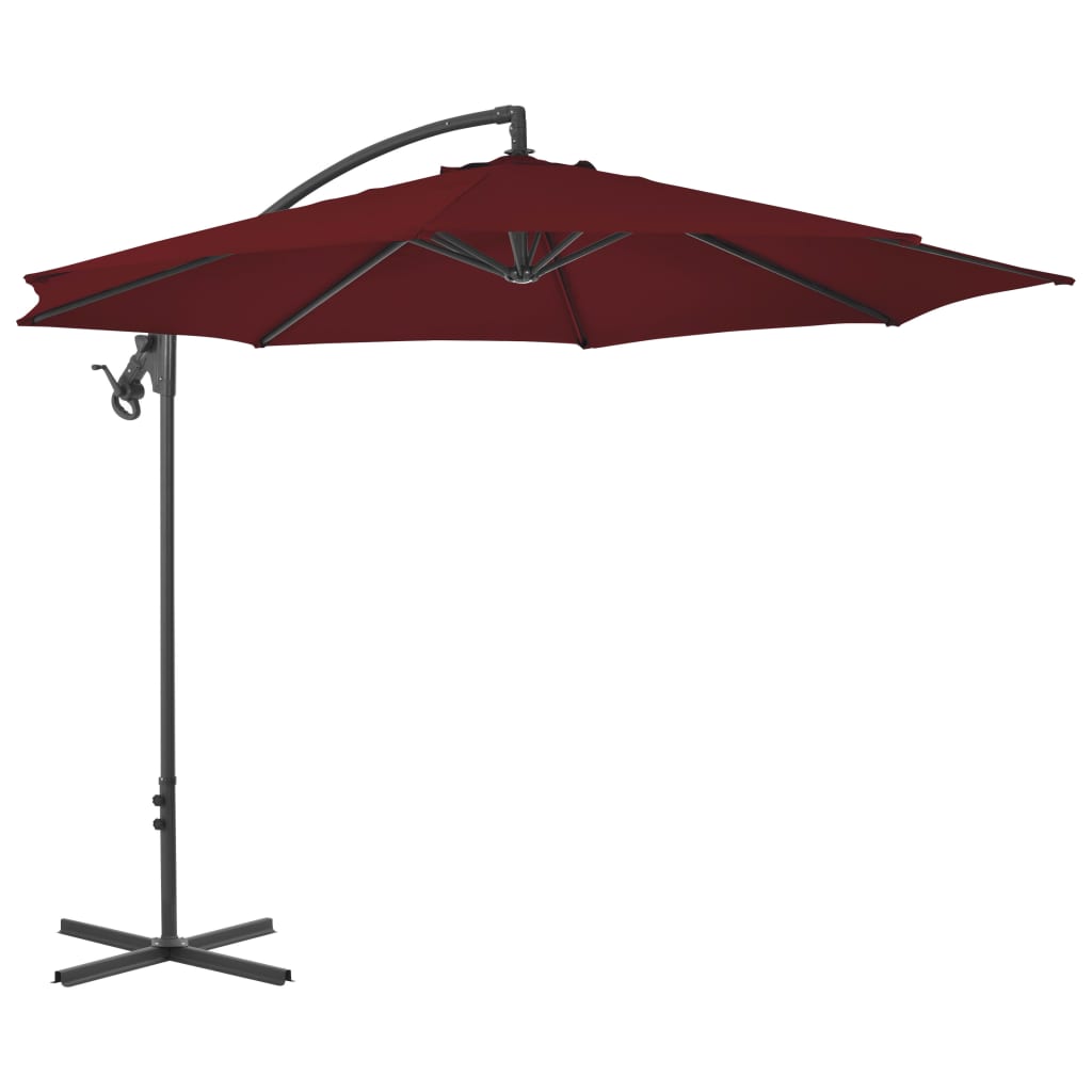 vidaXL Gembinis skėtis su plieniniu stulpu, tamsiai raudonas, 300cm