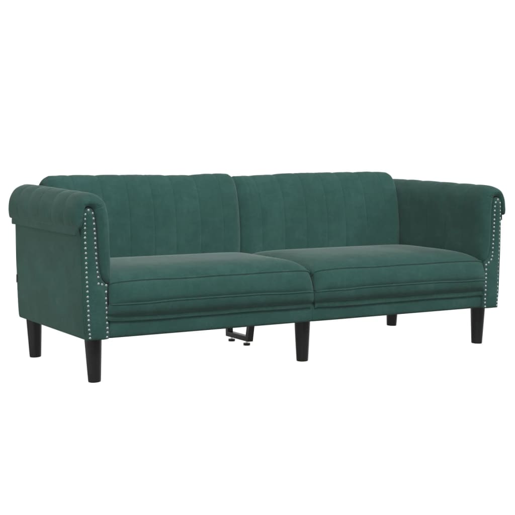 vidaXL Trivietė sofa, tamsiai žalios spalvos, aksomas