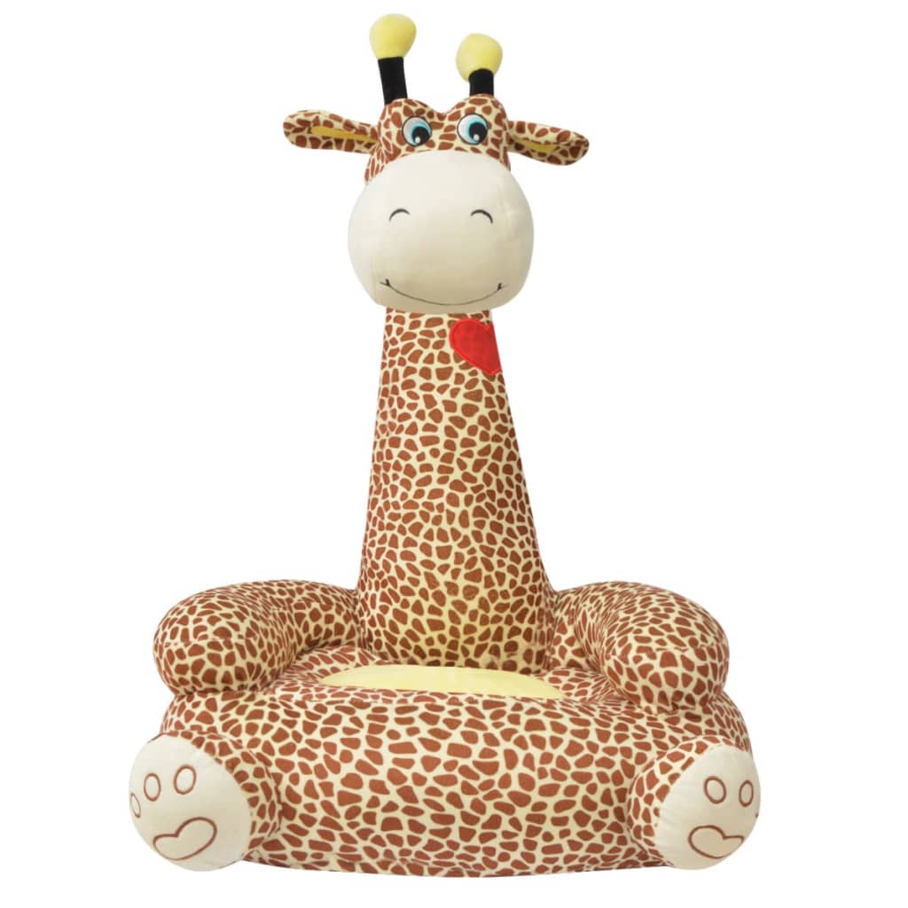vidaXL Pliušinė vaikiška kėdė, žirafos forma, ruda