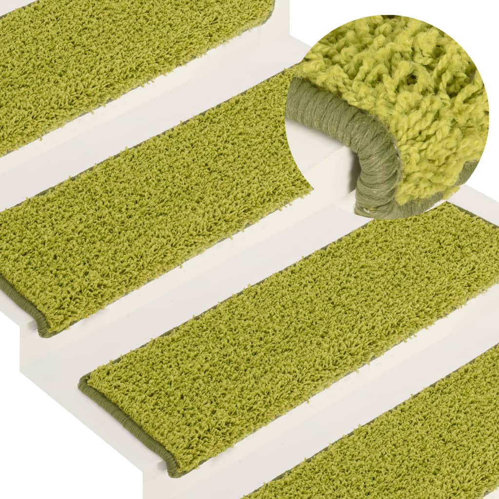 vidaXL Laiptų kilimėliai, 15vnt., žalios spalvos, 65x25cm