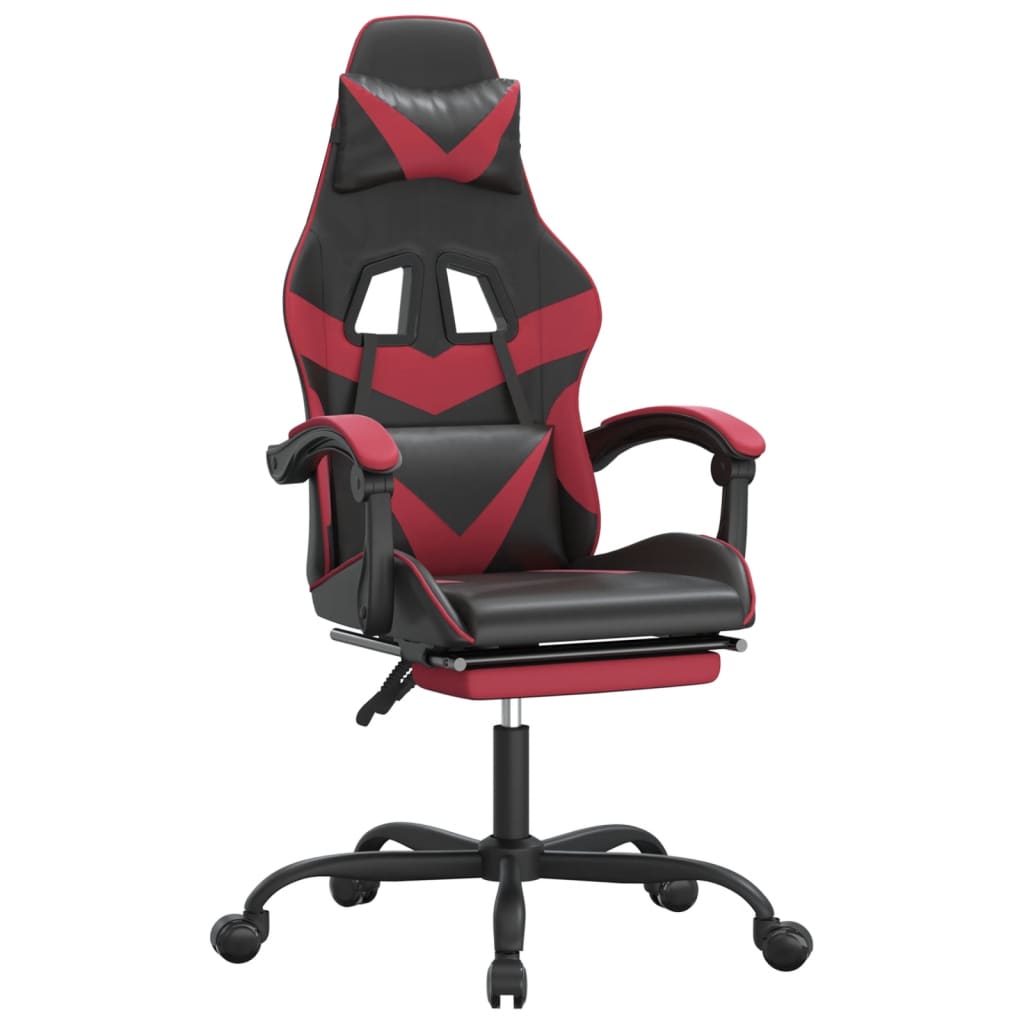 vidaXL Žaidimų kėdė su pakoja, juoda ir raudonojo vyno, dirbtinė oda