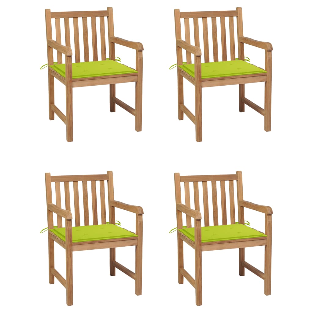 vidaXL Sodo kėdės su šviesiai žaliomis pagalvėlėmis, 4vnt., tikmedis
