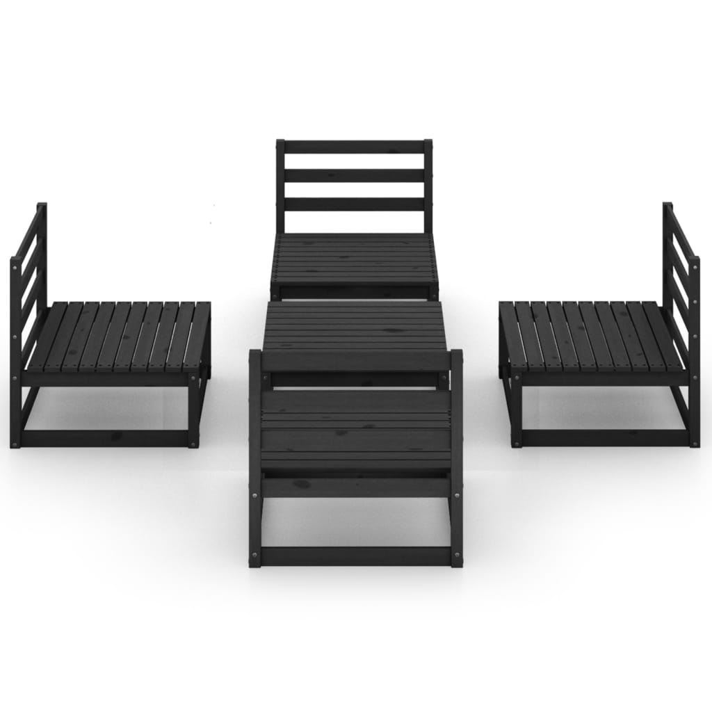 vidaXL Sodo poilsio baldų komplektas, 5 dalių, juodas, pušies masyvas