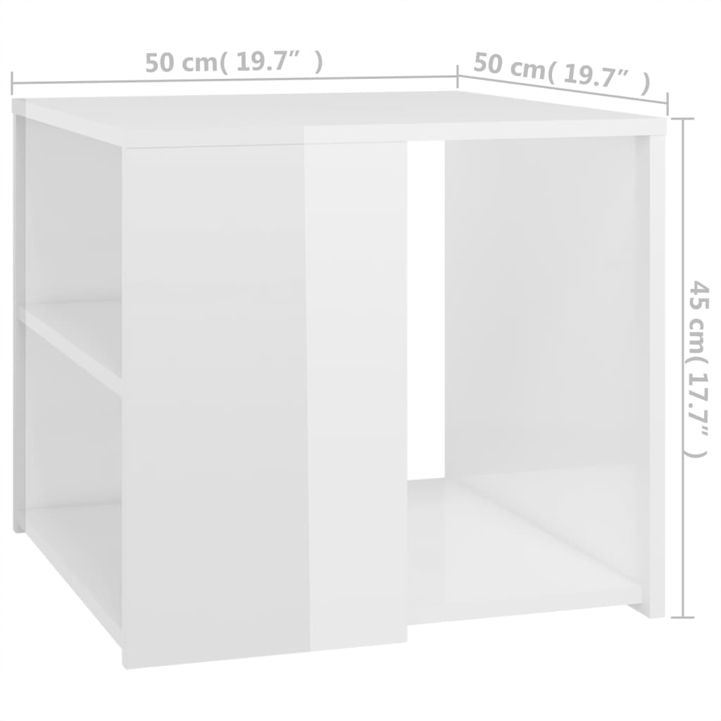 vidaXL Šoninis staliukas, baltos spalvos, 50x50x45cm, MDP, blizgus