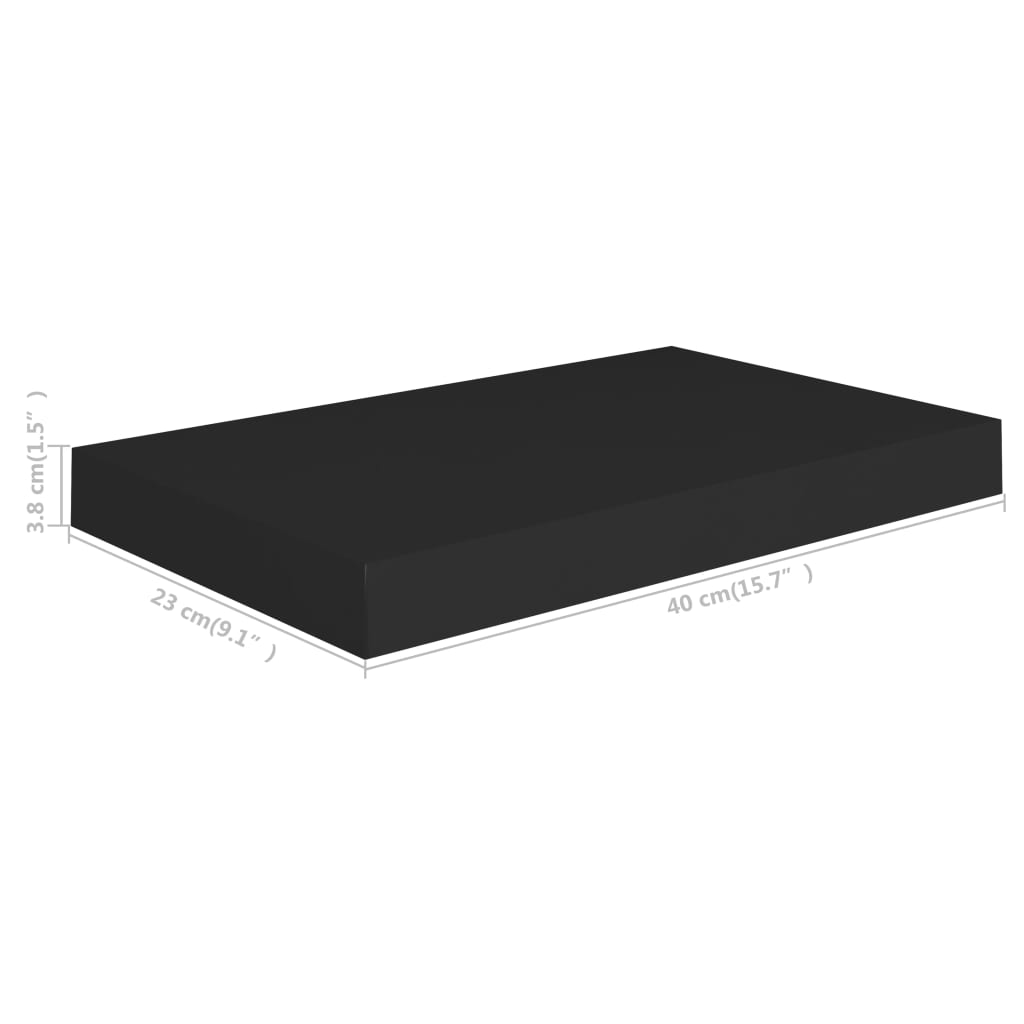 vidaXL Pakabinamos sieninės lentynos, 2vnt., juodos, 40x23x3,8cm, MDF