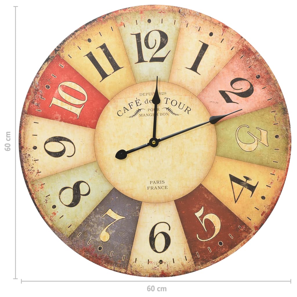 vidaXL Sieninis laikrodis, 60 cm, spalvotas, vintažinio dizaino