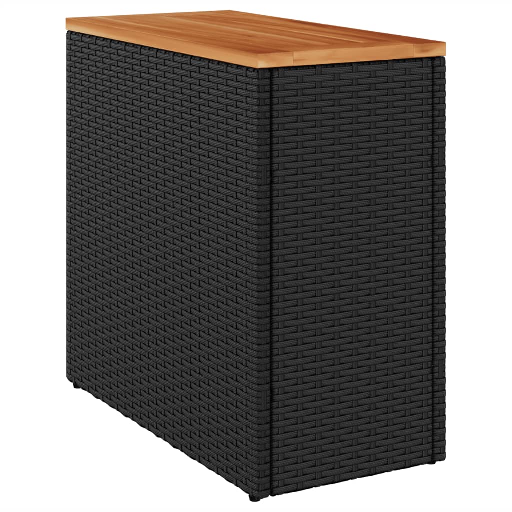 vidaXL Stalas su mediniu stalviršiu, juodas, 58x27,5x55cm, poliratanas