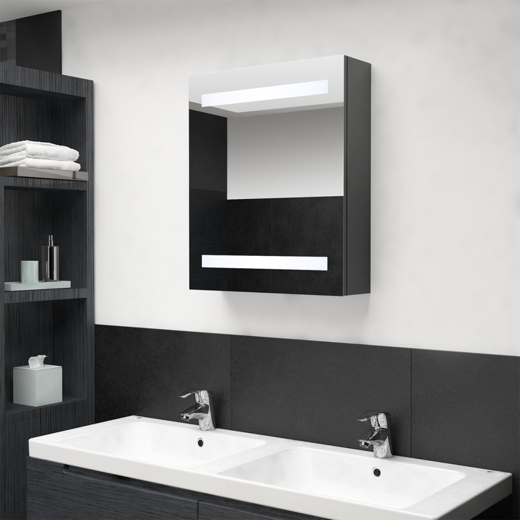 vidaXL Veidrodinė vonios spintelė su LED apšvietimu, pilka, 50x14x60cm